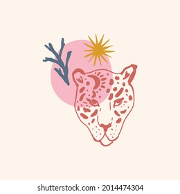Leoparden Gesicht abstrakte Zeichnung Kunstdruck, Collage Formen Design.