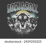 Leopard face artwork. Rock tour print. Rock and roll print design for t shirt and others. Vintage music poster. Animal world tour print design.