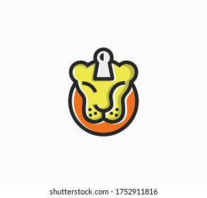 Leopard face with keyhole element. Vector illustration of jaguar head. Cute tiger sign.