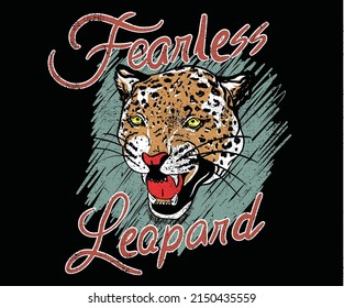 Leopard face with line graphic print design. Fearless leopard artwork for posters, t-shirt,  stickers, background and others. Wild cat illustration. 