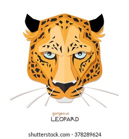 Leopard face paper portrait. Cute and beautiful big cat face. Kids vector illustration isolated on white background. Origami paper cut style, paper layers casting shadow.