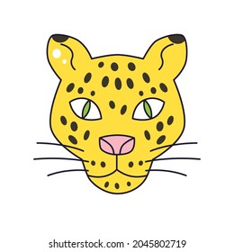 Leopard face portrait isolated, cartoon vector illustration.