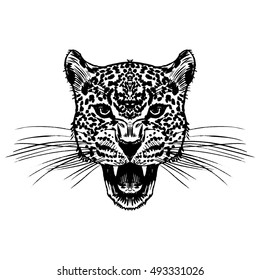 Leopard face tattoo ,Vector illustration, print