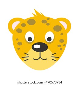 Leopard face vector. Flat design. Animal head cartoon icon. Illustration for nature concepts children's books illustrating, printing materials, web. Funny mask or avatar. Isolated on white background 