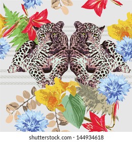 leopard and flowers