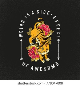 Leopard and flowers  Awesome slogan  Typography graphic print  fashion drawing for t  shirt  Vector stickers print  patches vintage rock style