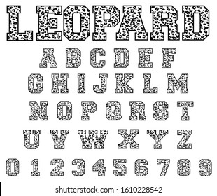 Leopard font vector. Sport font, college alphabet, varsity letters and numbers. Sport design for t shirt. svg