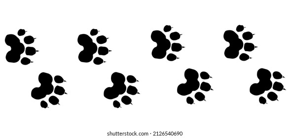 Leopard footprint path in black color. Vector wild cat silhouette steps 