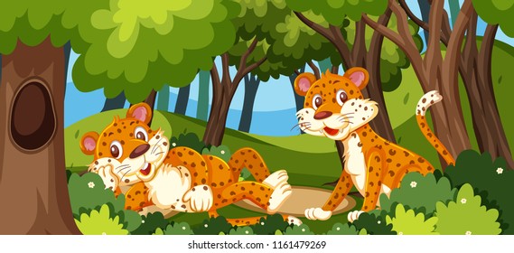 Leopardo en la ilustración forestal