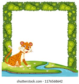 Leopard in front of bush frame illustration