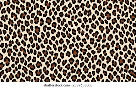 Leopard fur, animal skin texture background. Leopard skin pattern, animal fur seamless design. Leopard skin pattern, wild animal leather seamless design. Vector illustration.