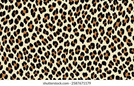 Leopard fur, animal skin texture background. Leopard skin pattern, animal fur seamless design. Leopard skin pattern, wild animal leather seamless design. Vector illustration.