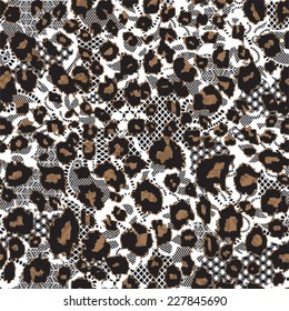 Leopard fur with lace background, seamless vector pattern in custom colors