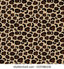 Leopard fur seamless vector print pattern, brown background