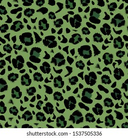 Leopard fur seamless vector print pattern, green background
