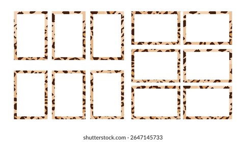 Leopard Fur Skin Texture Photo Frame Set Vector Art
