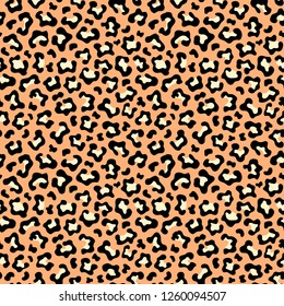 Leopard fur texture seamless pattern. Exotic animal print. Vector background with yellow and orange spots.