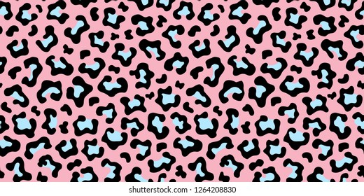 Leopard fur texture seamless pattern. Animal print. Pink and blue colored vector background.