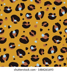 Leopard fur. Wild texture. Hand drawn  spots. Abstract contemporary seamless pattern. Modern illustration in vector. Perfect for textile prints