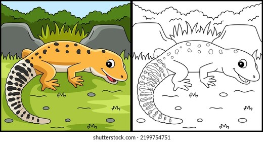 Leopard Gecko Animal Coloring Page Illustration