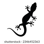 Leopard gecko silhouette set collection isolated black on white background vector illustration.