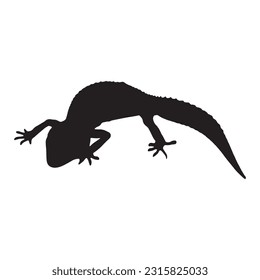 leopard gecko silhouette set collection isolated black on white background vector illustration