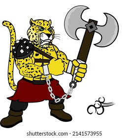 leopard gladiator cartoon illustration in vector format