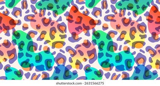 Leopard Gradient neon ,seamless dopamine pattern. Bright leopard print with gradients in a neon palette. Iridescent texture of leopard skin. Ideal for youth fashion, accessories and digital decor.