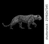 Leopard hand drawing illustration isolated on black background.