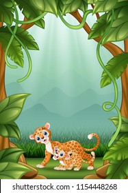 The leopard happy an activity in jungle