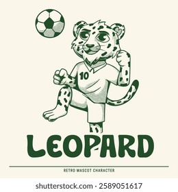 Leopard Happy Playing Soccer Retro Mascot