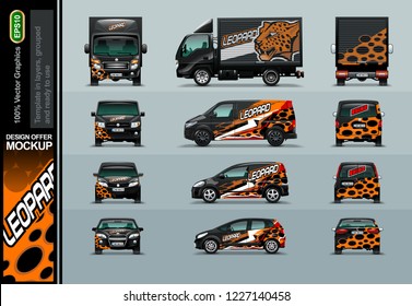 Leopard head in an abstract composition. Layout offers for your business. Mockup in layers and ready to use.