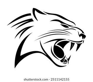 Arte de líneas negras de cabeza de leopardo, logotipo plano simple, sobre fondo blanco.