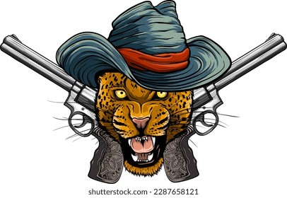 leopard head with guns logo mascot design