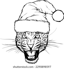 Leopard head. Line art. Vector isolated illustration on white. Hand drawn sketch.