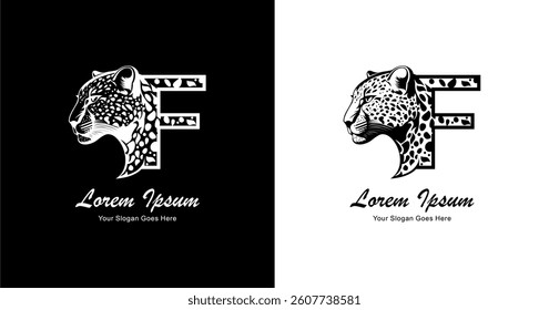 Leopard head logo design combined with the letter F