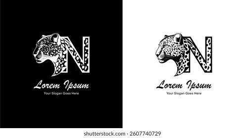 Leopard head logo design combined with the letter N