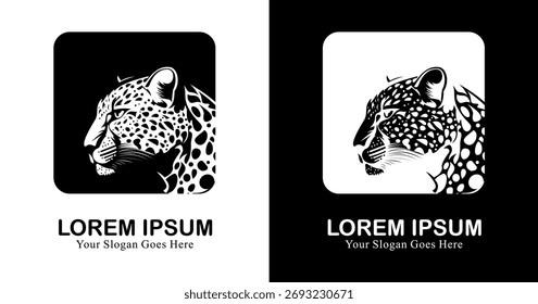 Leopardenkopf Logo Design kombiniert mit Quadrat