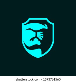 Leopard head logo template with neagtive space shield illustration for security company in flat design monogram symbol