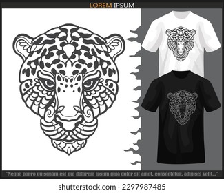 Leopard head mandala arts isolated on black and white t shirt.