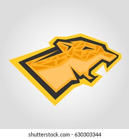 Leopard head. Mockup template animal symbol, logo, emblem or sticker for branding, printing, sports team. Vector illustration on white background.