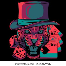 Cabeza leopardo sobre fondo negro Panthera pardus, gato grande, vector animal salvaje