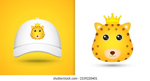Leopard head on white baseball cap