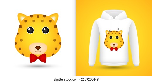 Leopard head on white sweatshirt hoodie