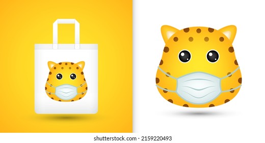 Leopard head on white tote bag