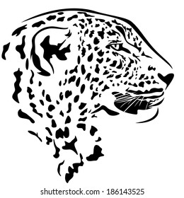 leopard head profile design - black and white animal outline