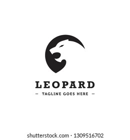 leopard head roar in flat black circle logo icon vector template