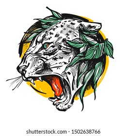 leopard head sketch illustration. - Vector