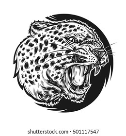 Leopard head vector illustration. Animal wild leopard head sticker design. T-shirt vector illustration.