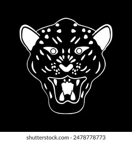 Leopard head vector silhouette illustration isolated. Wild beast open jaws. Democratic republic of Congo coat of arms. DR Congo emblem banner national symbol, country in Africa. Patriotic sign.